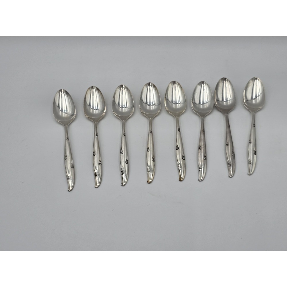 Oneida Community Silver Flower Silverplate Spoons Teaspoons Vintage Set Of 8
